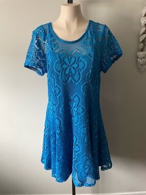 Papillon Crochet Lace Floral Boho Dress With Slip 2 Piece Set Size XL